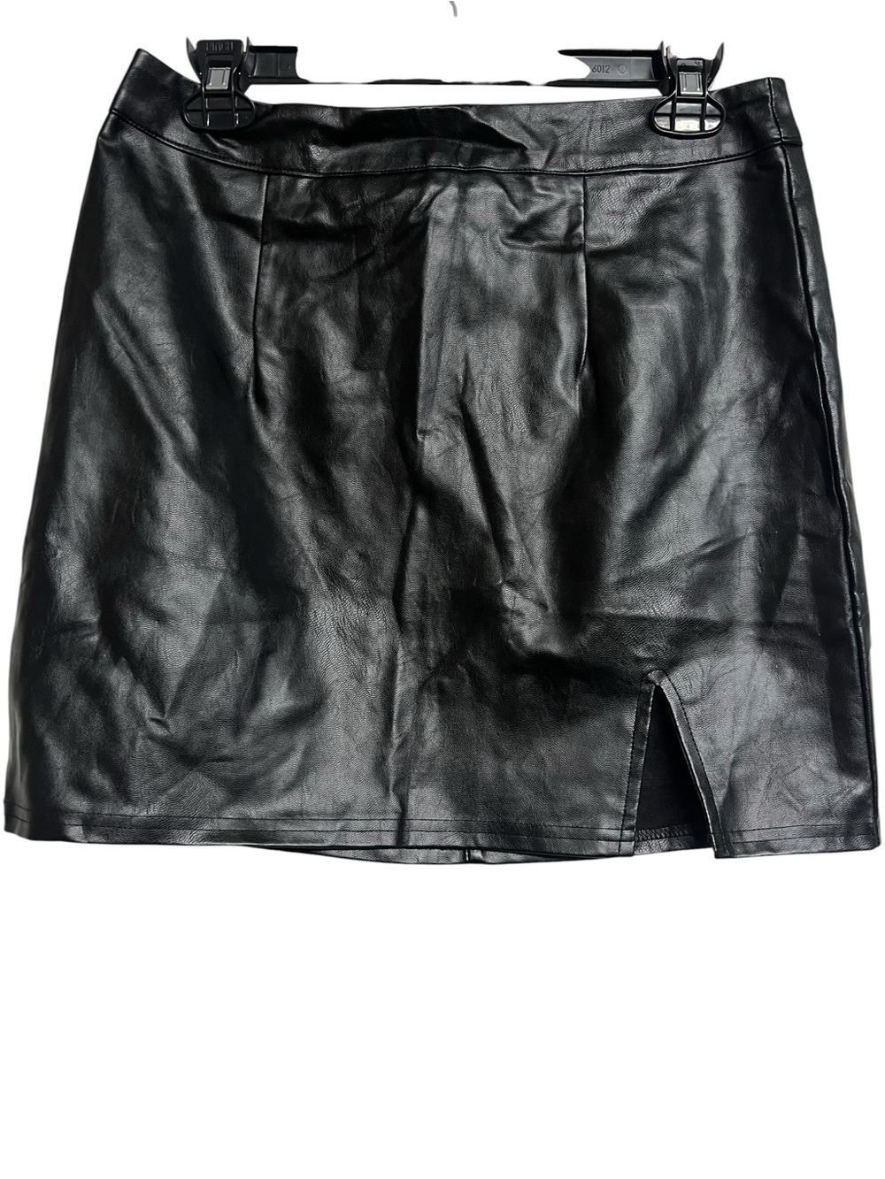 New Lulus Black Vegan Leather Mini Skirt with Front Slit